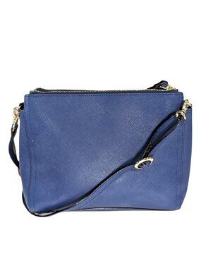 L&S Blue PVC Faux Leather Small Double Zip Adjustable Convertible Crossbody